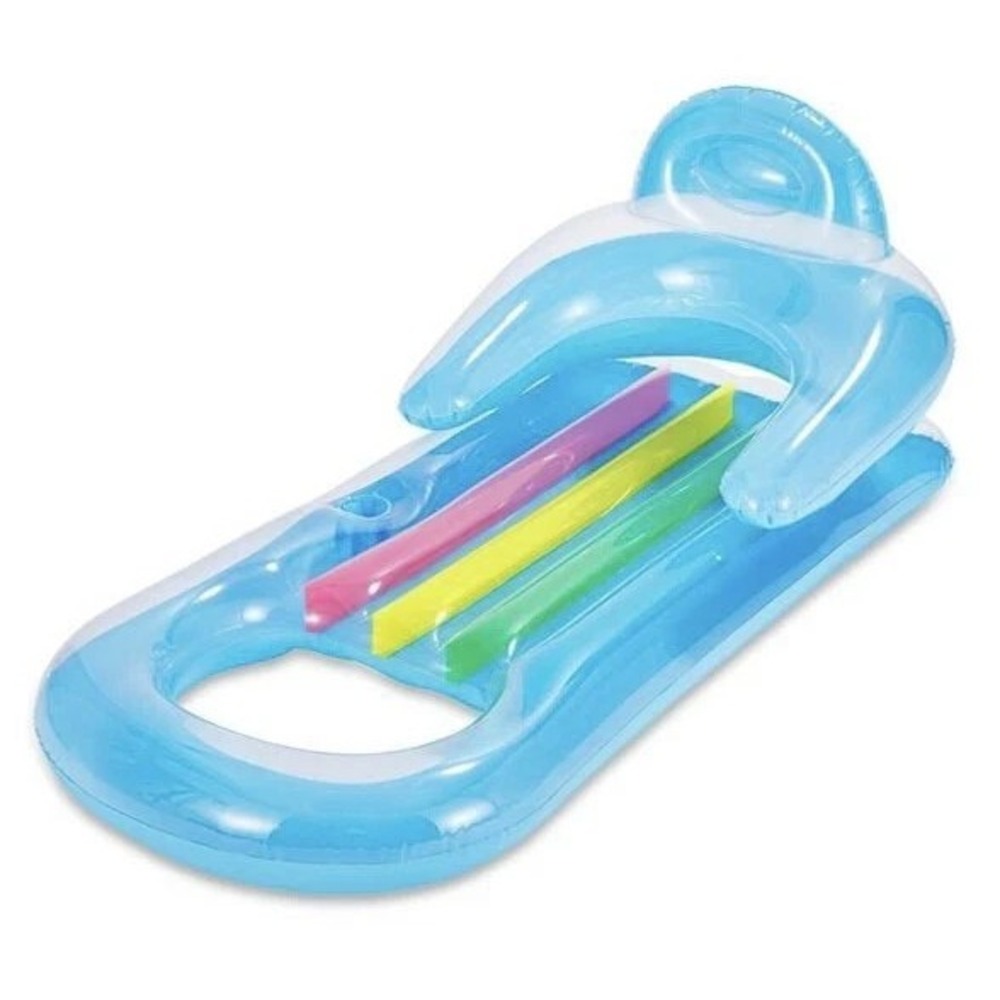Sun Squad Inflatable Lounge Float - Cup Holder and Headrest 5' 3" long - NEW